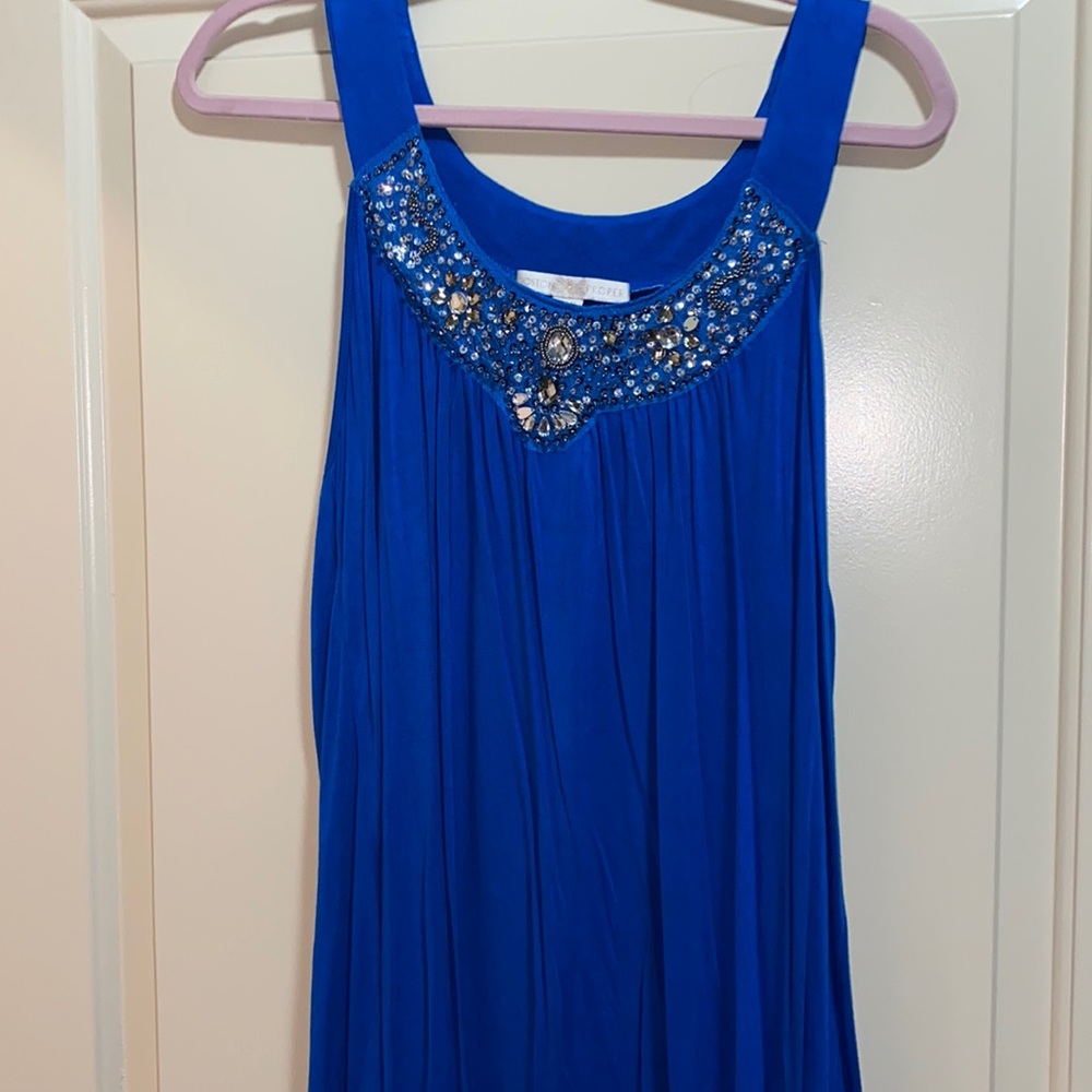 Blue tank top with jeweled neckline XL